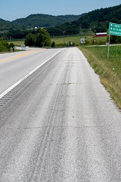 Shoulder of highway with rumble strips