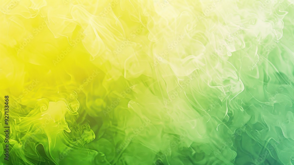 Poster abstract green and yellow swirling smoke blends and fades into a lighter background. the colors are 