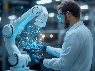 3D rendering of a collaborative robot cobot, working alongside humans in a smart manufacturing environment Innovative Machinery, Collaborative robot