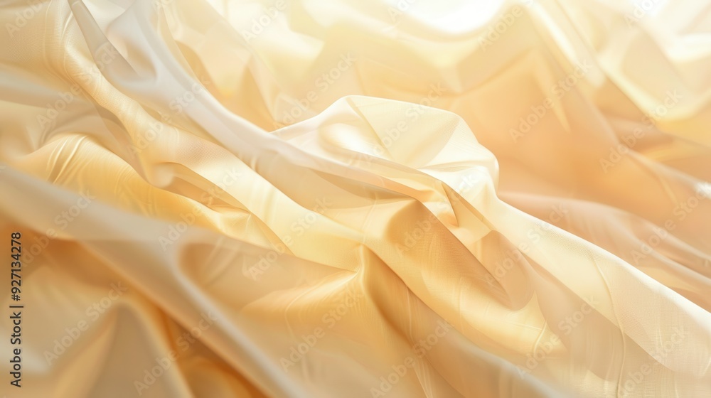 Poster a close-up shot of a delicate, golden fabric draped in soft folds, catching the light of the sun. th
