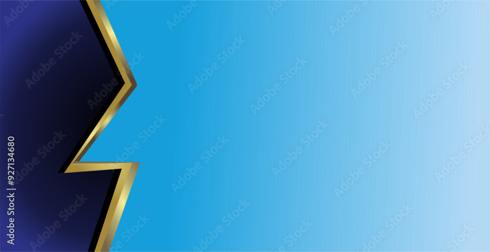 Poster composition of empty space, zig zag lines and geometric abstract fields with gold and blue gradation