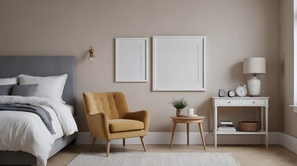 High resolution photo frame on the wall interior image template, empty art frame interior design ai generated designer pictures.