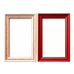 Two empty picture frames, one in a light wood tone and one in a vibrant red, ready to showcase your favorite memories.