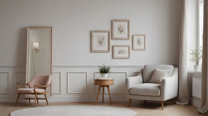 High resolution photo frame on the wall interior image template, empty art frame interior design ai generated designer pictures.