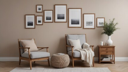 High resolution photo frame on the wall interior image template, empty art frame interior design ai generated designer pictures.