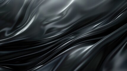 Obraz premium A close-up of black silky fabric draped and flowing in soft waves, creating a smooth and luxurious texture. Light reflects off the surface, highlighting the fabric's subtle sheen and creating a sense 