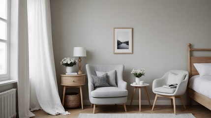 High resolution photo frame on the wall interior image template, empty art frame interior design ai generated designer pictures.