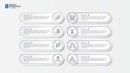 Modern infographic with 8 steps and business icons for presentation.