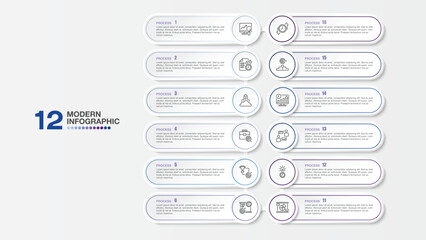 Modern infographic with 12 steps and business icons for presentation.