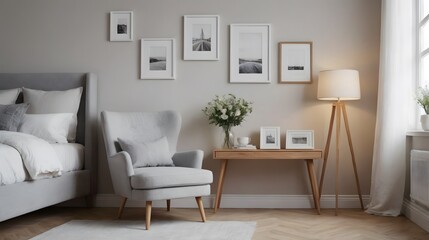 High resolution photo frame on the wall interior image template, empty art frame interior design ai generated designer pictures.