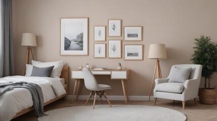 High resolution photo frame on the wall interior image template, empty art frame interior design ai generated designer pictures.