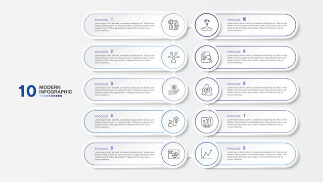 Modern infographic with 10 steps and business icons for presentation.