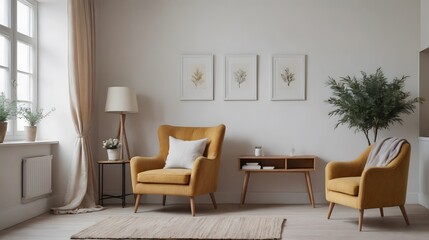 High resolution photo frame on the wall interior image template, empty art frame interior design ai generated designer pictures.