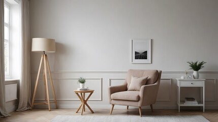 High resolution photo frame on the wall interior image template, empty art frame interior design ai generated designer pictures.