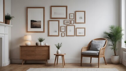 High resolution photo frame on the wall interior image template, empty art frame interior design ai generated designer pictures.