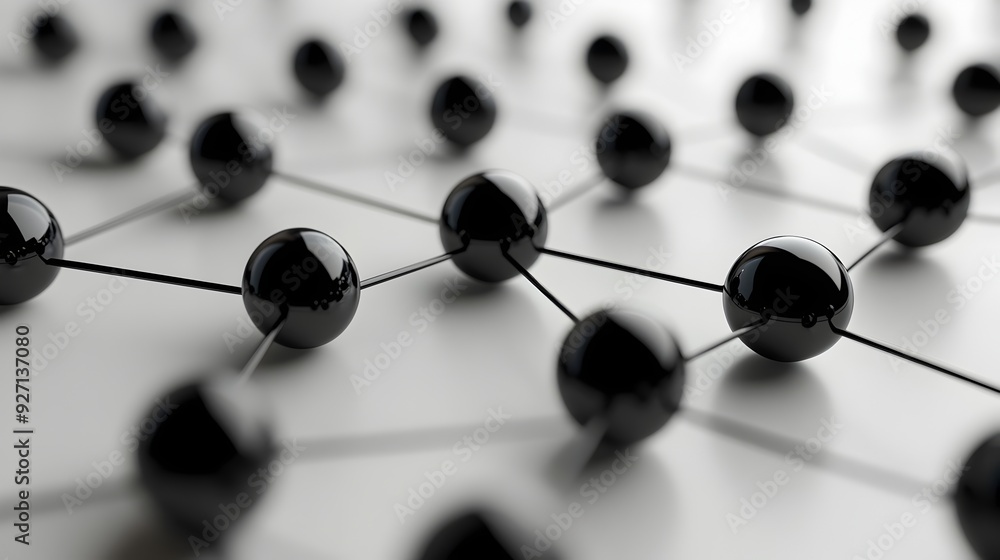 Poster interconnected geometric spheres symbolizing digital networks and systems