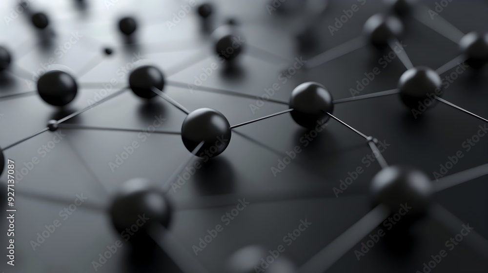 Aufkleber black geometric spheres in harmonious 3d rendered pattern symbolizing interconnected systems