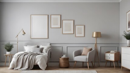 High resolution photo frame on the wall interior image template, empty art frame interior design ai generated designer pictures.