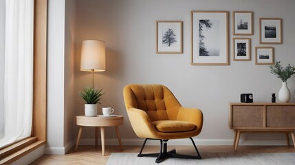 High resolution photo frame on the wall interior image template, empty art frame interior design ai generated designer pictures.