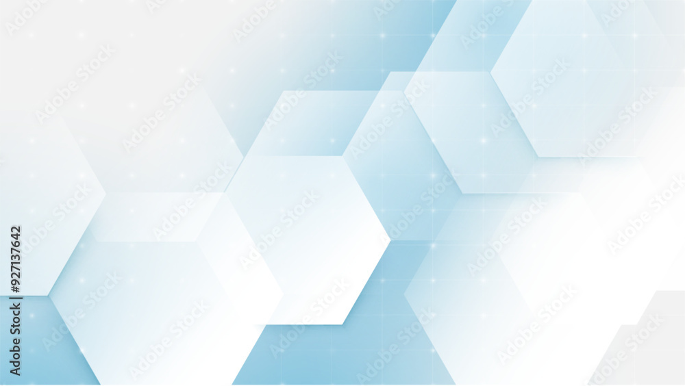 Poster abstract clean white and blue hexagon pattern with a futuristic healthcare technology concept. vecto