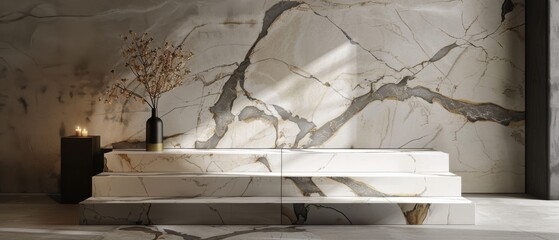 Marble Steps with Dried Flowers and Candles.