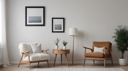 High resolution photo frame on the wall interior image template, empty art frame interior design ai generated designer pictures.