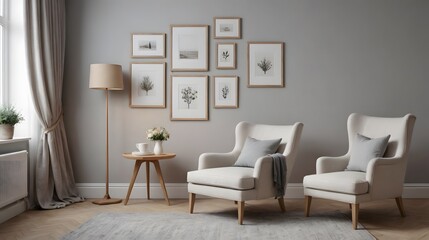 High resolution photo frame on the wall interior image template, empty art frame interior design ai generated designer pictures.