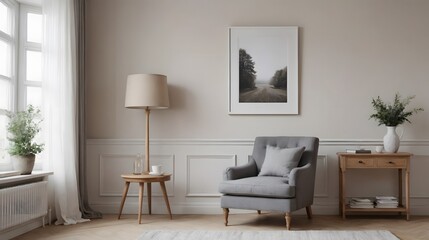 High resolution photo frame on the wall interior image template, empty art frame interior design ai generated designer pictures.