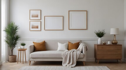 Fototapeta premium High resolution photo frame on the wall interior image template, empty art frame interior design ai generated designer pictures.