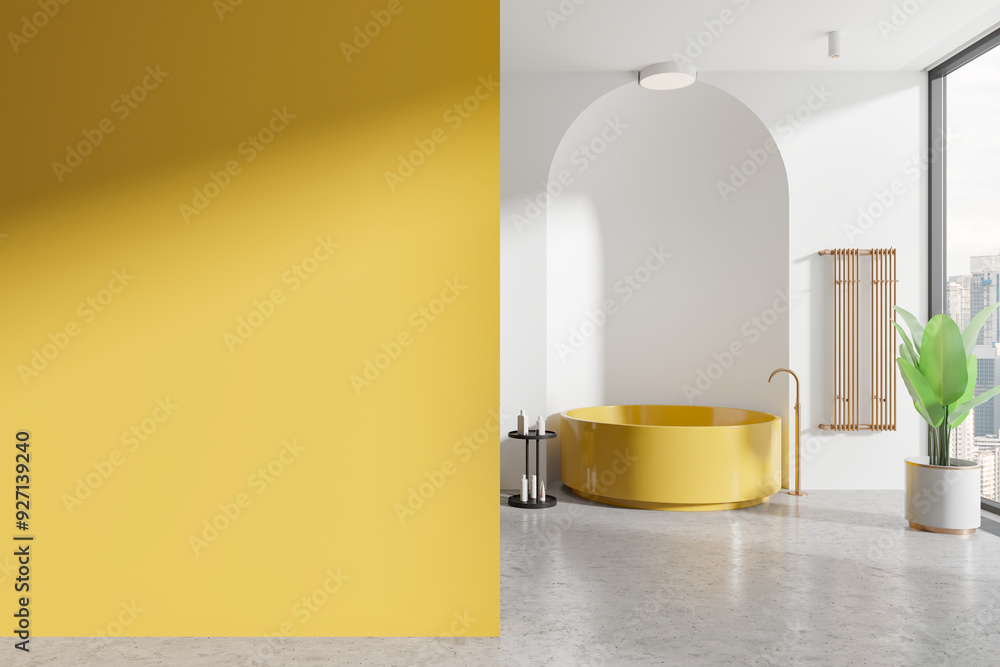 Wall mural Modern bathroom interior with yellow accents. 3D Rendering