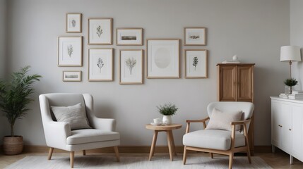 High resolution photo frame on the wall interior image template, empty art frame interior design ai generated designer pictures.