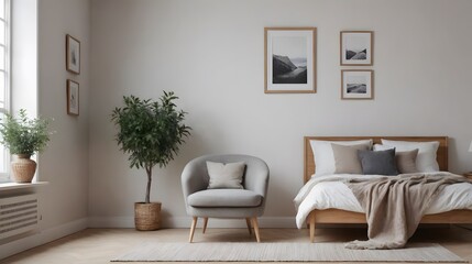 Fototapeta premium High resolution photo frame on the wall interior image template, empty art frame interior design ai generated designer pictures.