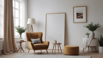 Fototapeta premium High resolution photo frame on the wall interior image template, empty art frame interior design ai generated designer pictures.