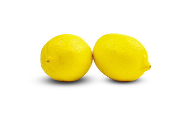Two Bright yellow lemon clipping path on white isolated background
