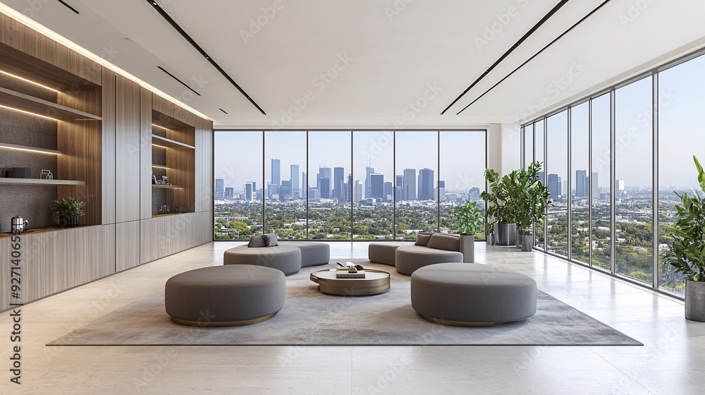 Poster a high-rise corner office with unobstructed views of the city stretching to the horizon the modern d