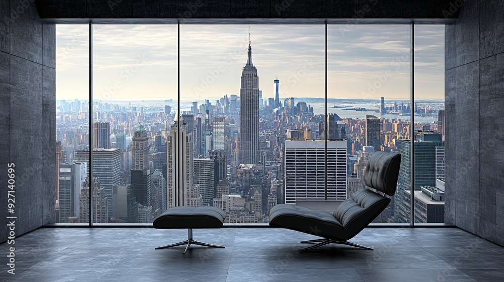 Poster a high-rise corner office with unobstructed views of the city stretching to the horizon the modern d