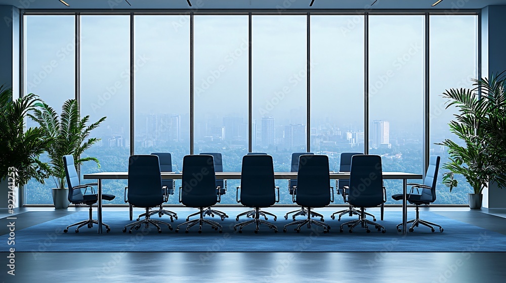 Aufkleber a high-rise executive office with expansive views of the city through floor-to-ceiling windows the m