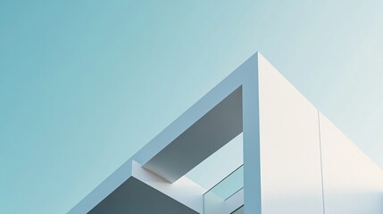 Minimalistic architecture building against on clear blue sky, banner, background