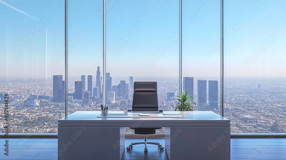 Aufkleber a spacious executive office with a sweeping view of the city below the minimalist decor and large wi