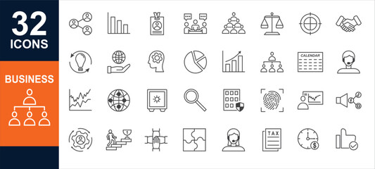 Business strategy, handshake and people collaboration. Employees benefits line icons. Teamwork, social responsibility, people relationship icons. Growth chart, employees benefits. Vector