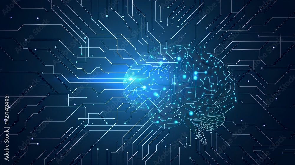 Poster a digital brain with circuit patterns around it, symbolizing the artificial intelligence theme.