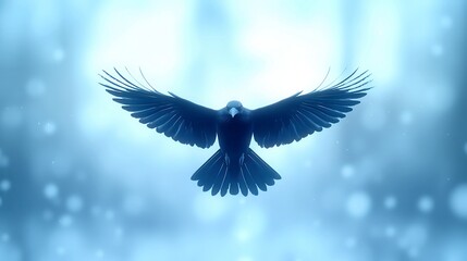 Obraz premium Majestic Crow in Flight, a stunning depiction of a crow soaring gracefully against a vibrant sky, wings fully extended, embodying freedom and elegance.