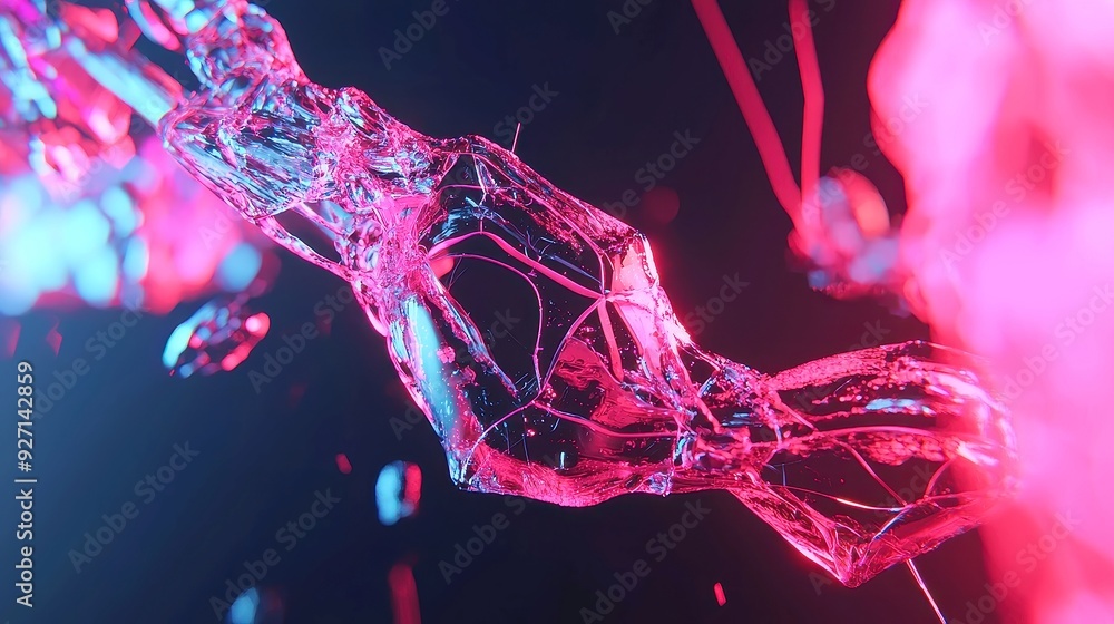 Aufkleber futuristic neon arrow network, a vibrant lowpoly design showcasing a neural network structure, illum