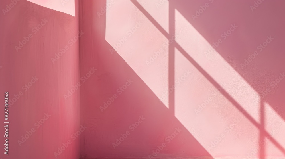 Aufkleber A pink wall is illuminated by sunlight streaming through a window. The light casts a shadow on the wall from the window frame, creating a pattern of soft light and dark.