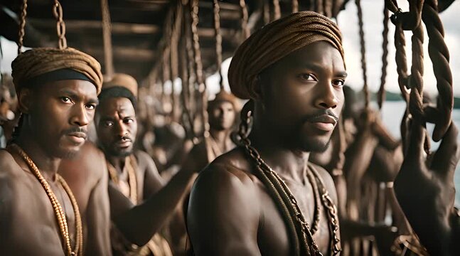 Ship Capturing Ancient Slaves in Chains