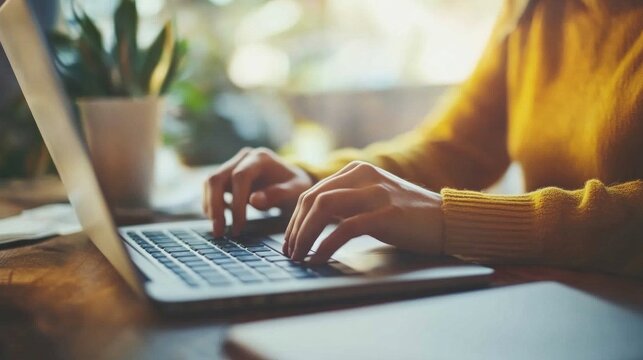 Focused Work: Hands Typing on Laptop with Notebook and Pen