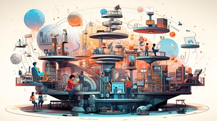 A digital illustration of a modern city in the future