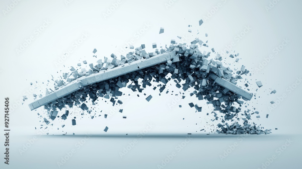 Poster fragmented connections - 3d render of crumbling business bridge in complementary colors, generative 