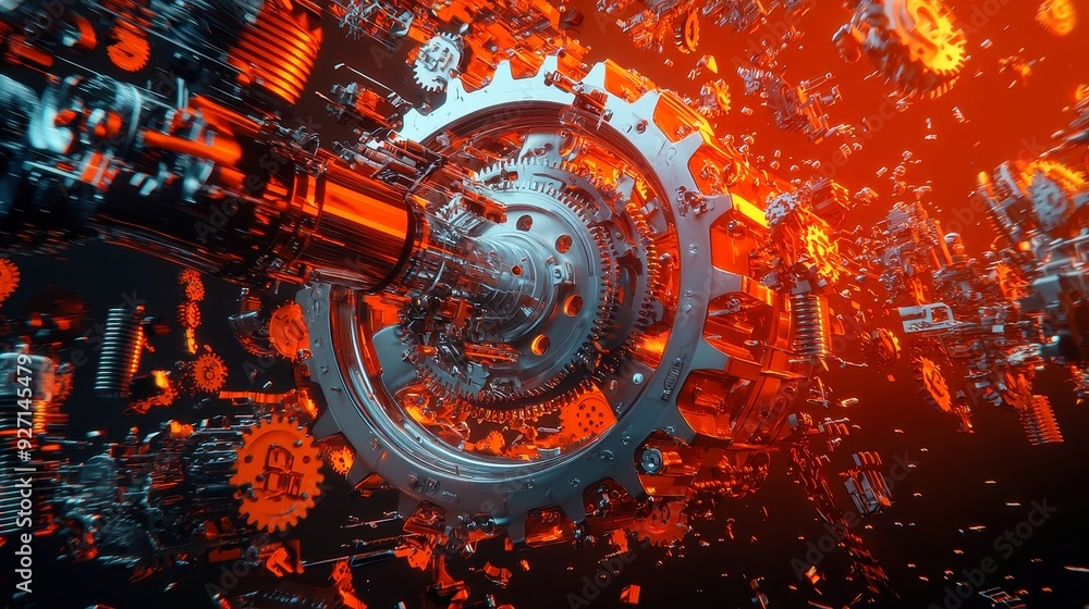 Poster intricate mechanisms, a complex arrangement of interlocking wheels and gears, showcasing the beauty 