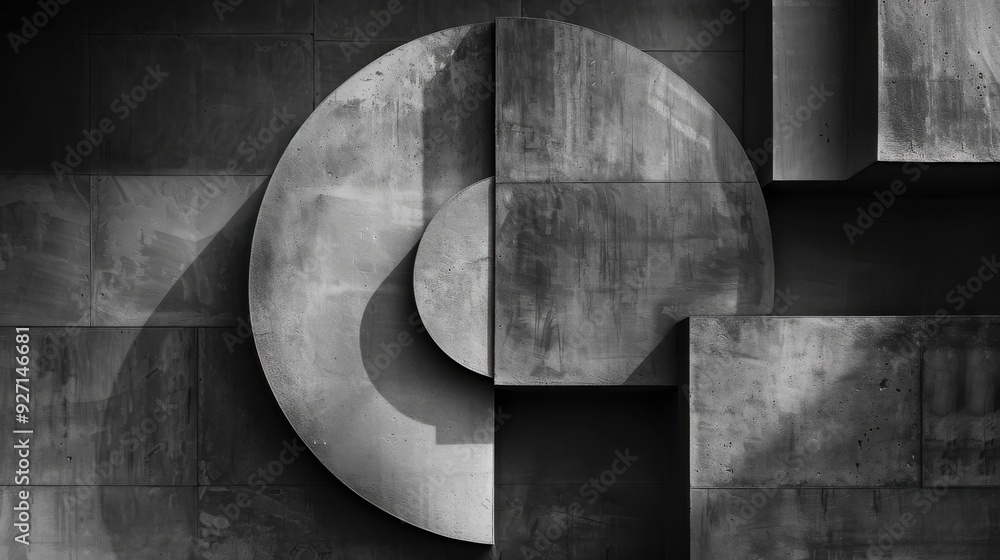 Poster a black and white photograph showcasing a concrete semicircle architectural detail on a modern build
